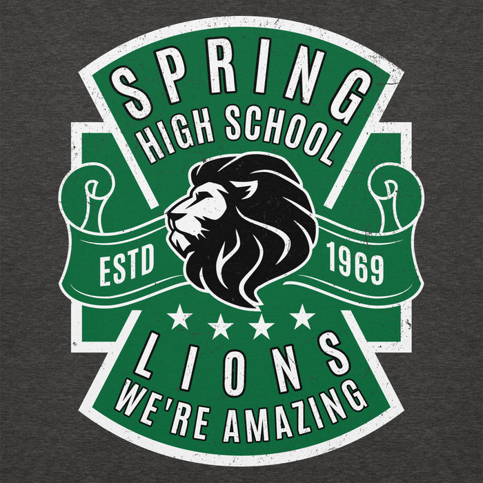 Close-up view of Spring High School Lions Dark Grey Premium Unisex Hoodie 207