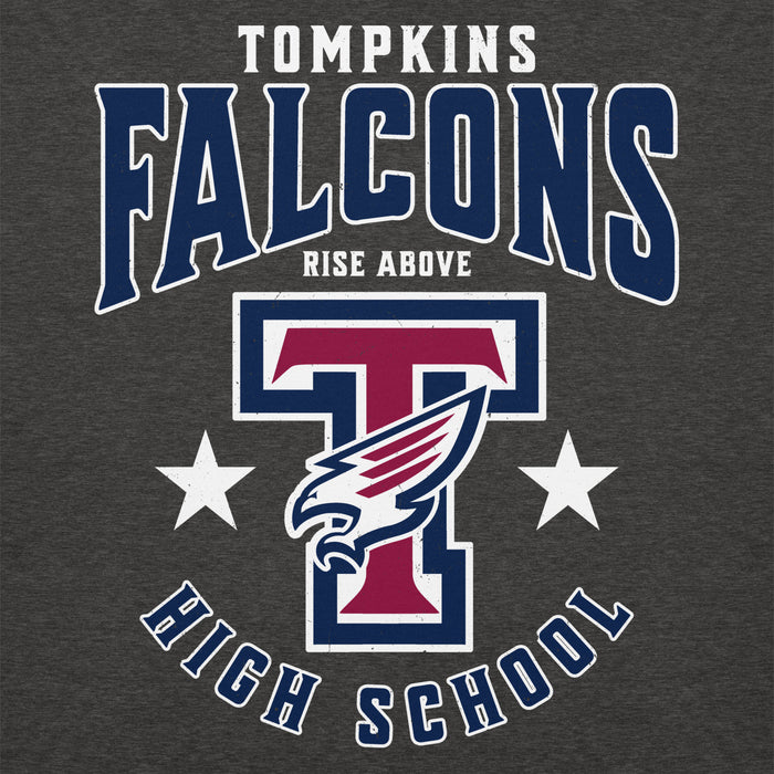 Close-up view of Tompkins High School Falcons Dark Grey Premium Unisex Hoodie 213