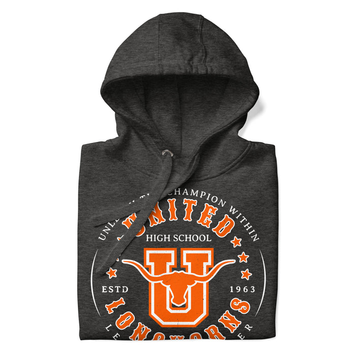 Neatly folded United High School Longhorns Dark Grey Premium Unisex Hoodie 214