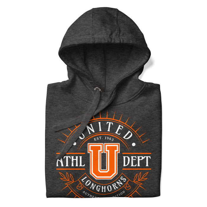 Neatly folded United High School Longhorns Dark Grey Premium Unisex Hoodie 201