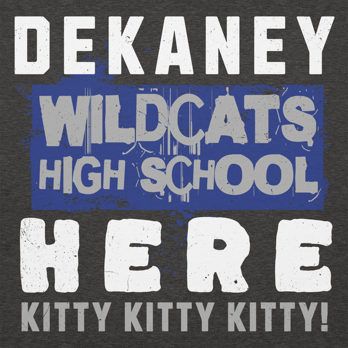 Close-up view of Dekaney High School Wildcats Charcoal Heather Grey Premium Unisex Hoodie 231
