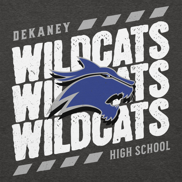 Close-up view of Dekaney High School Wildcats Charcoal Heather Grey Premium Unisex Hoodie 223