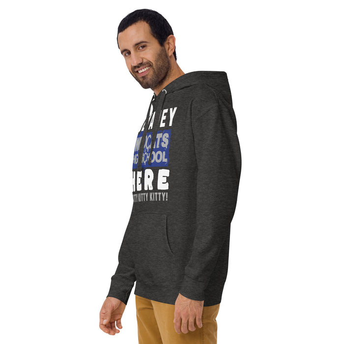 Man wearing Dekaney High School Wildcats Charcoal Heather Grey Premium Unisex Hoodie 231