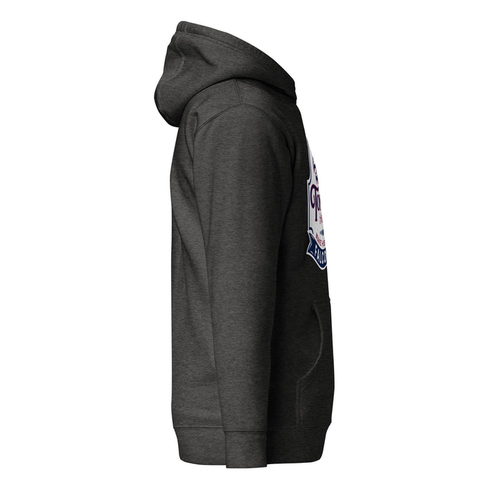 Right side view of Tompkins High School Falcons Dark Grey Premium Unisex Hoodie 219