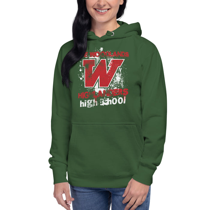 Woman wearing The Woodlands High School Forest Green Premium Unisex Hoodie 204