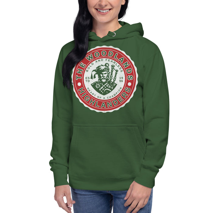 Woman wearing The Woodlands High School Forest Green Premium Unisex Hoodie 215