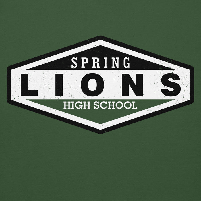 Close-up view of Spring High School Lions Forest Green Premium Unisex Hoodie 009