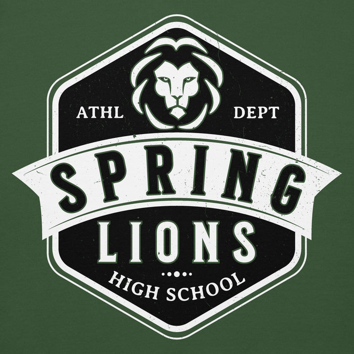 Close-up view of Spring High School Lions Forest Green Premium Unisex Hoodie 209