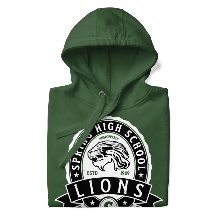 Neatly folded Spring High School Lions Forest Green Premium Unisex Hoodie 212