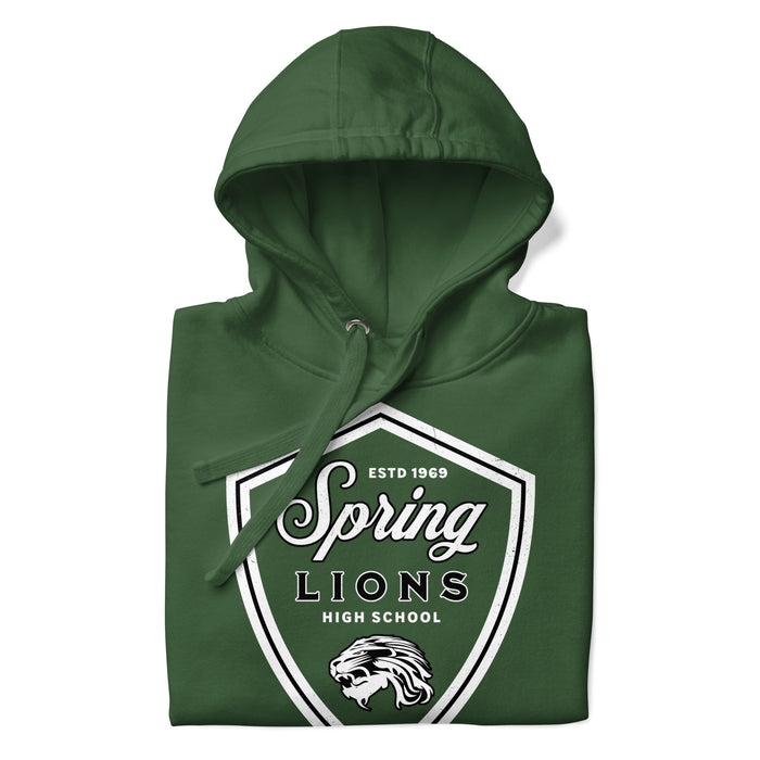 Neatly folded Spring High School Lions Forest Green Premium Unisex Hoodie 225