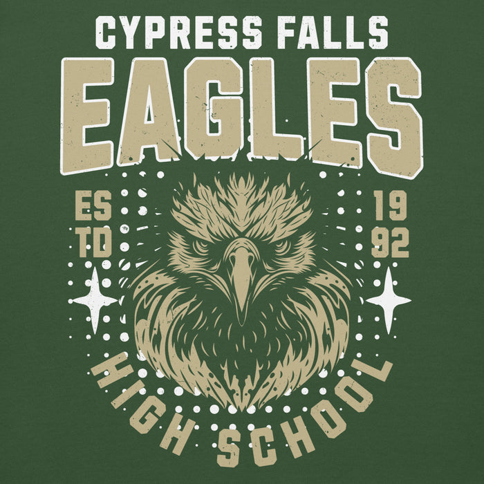 Close-up view of Cypress Falls High School Eagles Forest Green Premium Unisex Hoodie 204
