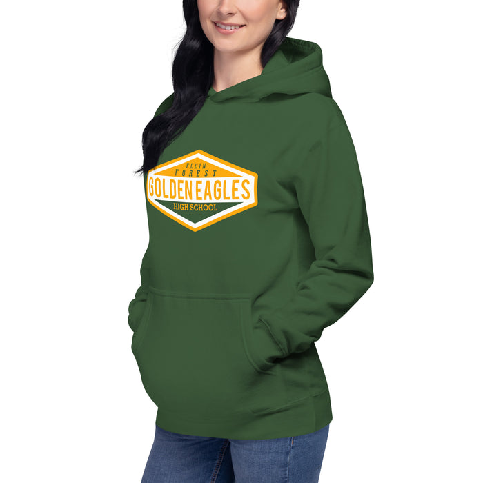 Woman wearing a Klein Forest High School Premium Unisex Forest Green Hoodie 09