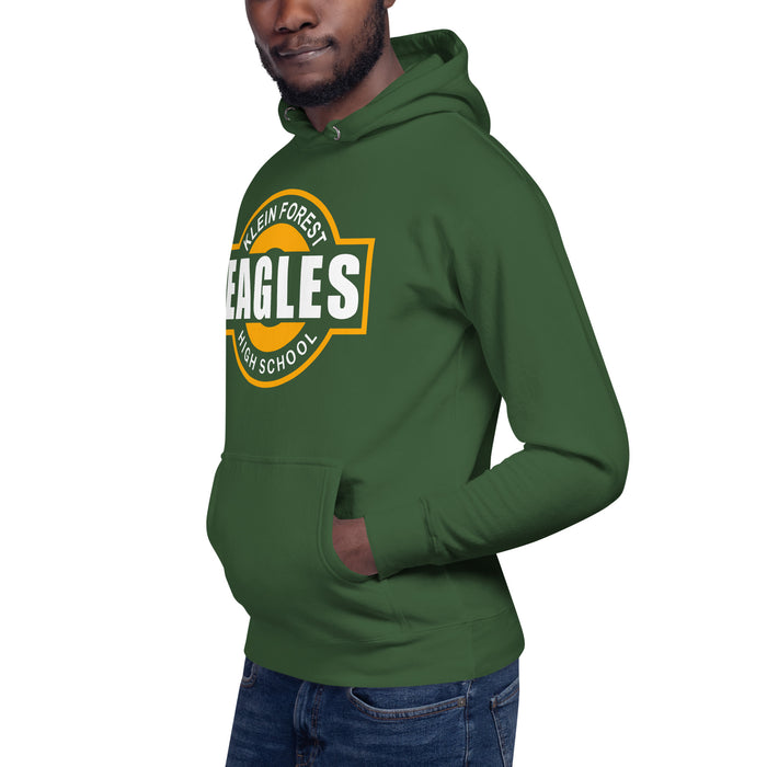 Man wearing a Klein Forest High School Premium Unisex Forest Green Hoodie 11