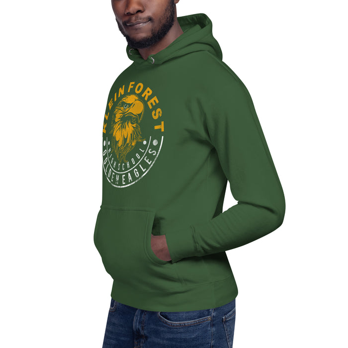 Man wearing a Klein Forest High School Premium Unisex Forest Green Hoodie 19