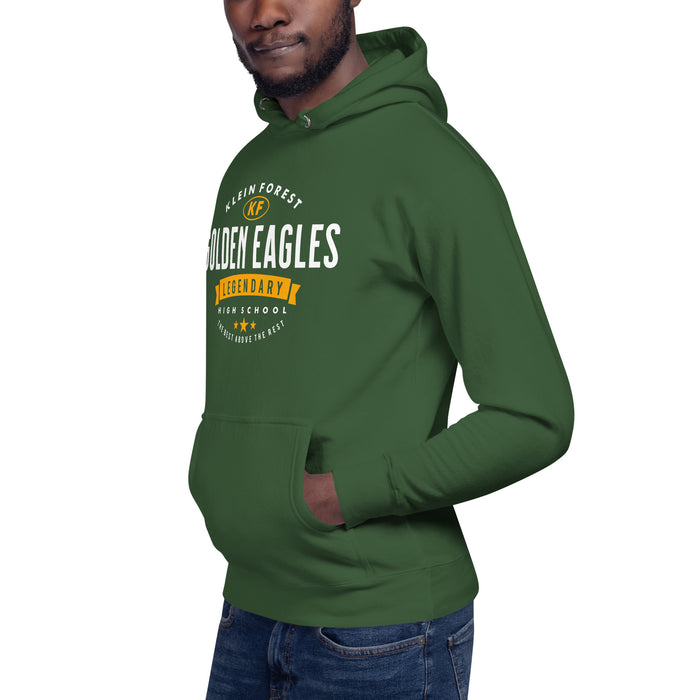 Man wearing a Klein Forest High School Premium Unisex Forest Green Hoodie 44