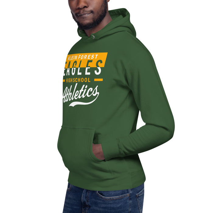 Man wearing a Klein Forest High School Premium Unisex Forest Green Hoodie 48