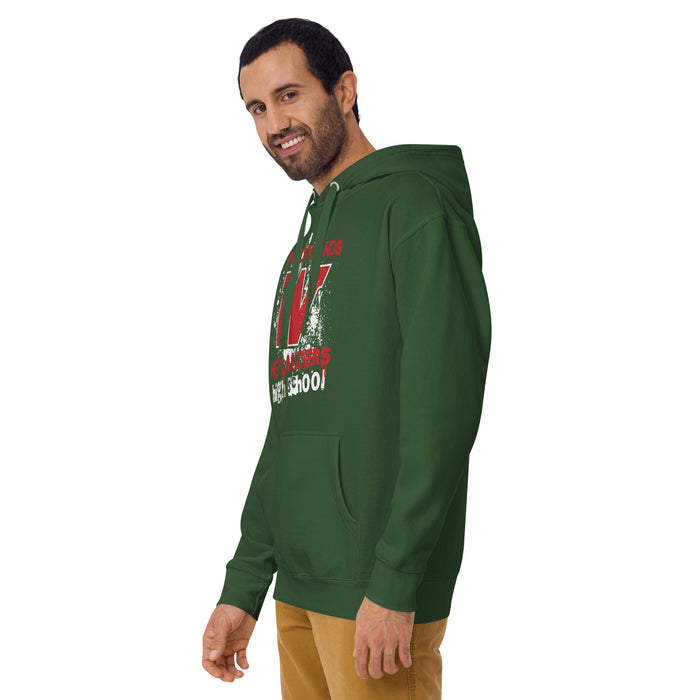 Man wearing The Woodlands High School Forest Green Premium Unisex Hoodie 204