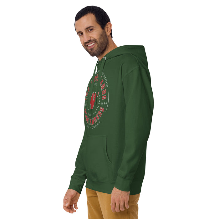 Man wearing The Woodlands High School Forest Green Premium Unisex Hoodie 213