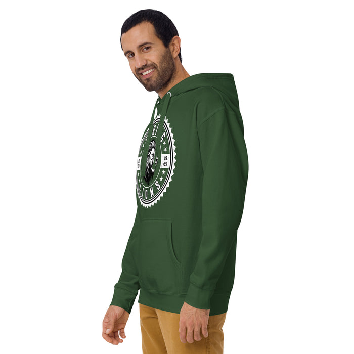 Man wearing Spring High School Lions Forest Green Premium Unisex Hoodie 203