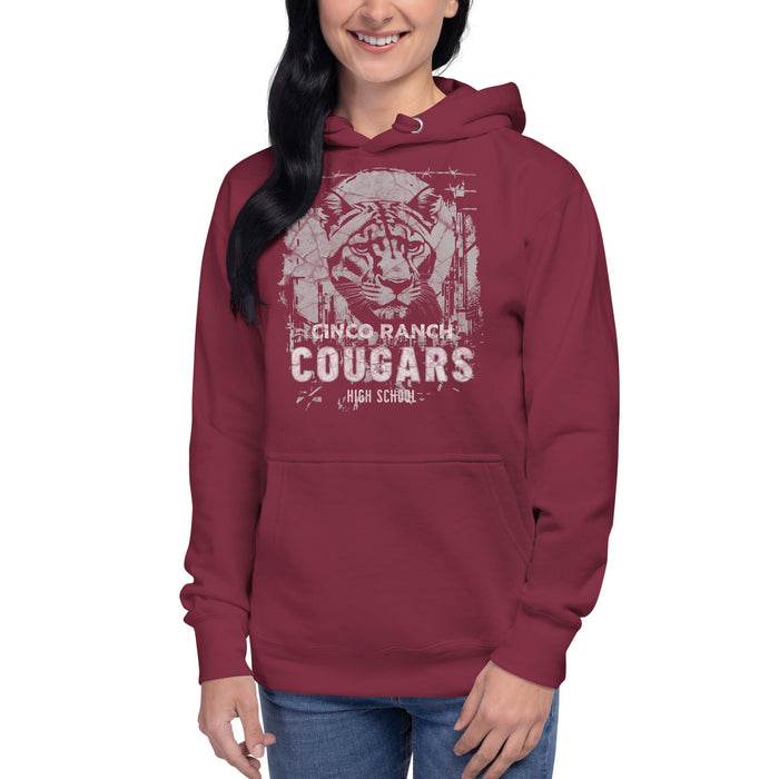 Woman wearing a Cinco Ranch High School Cougars Premium Maroon Hoodie 209