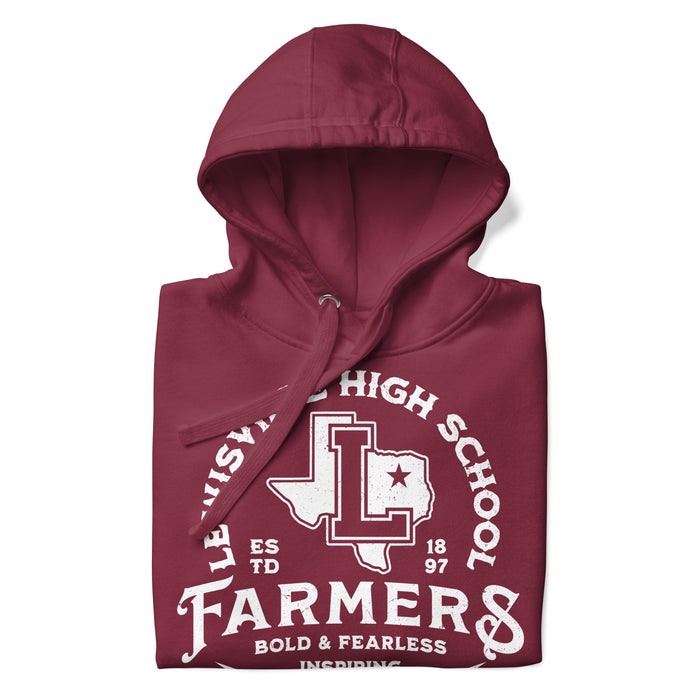 Neatly folded Lewisville High School Farmers Maroon Premium Unisex Hoodie 206