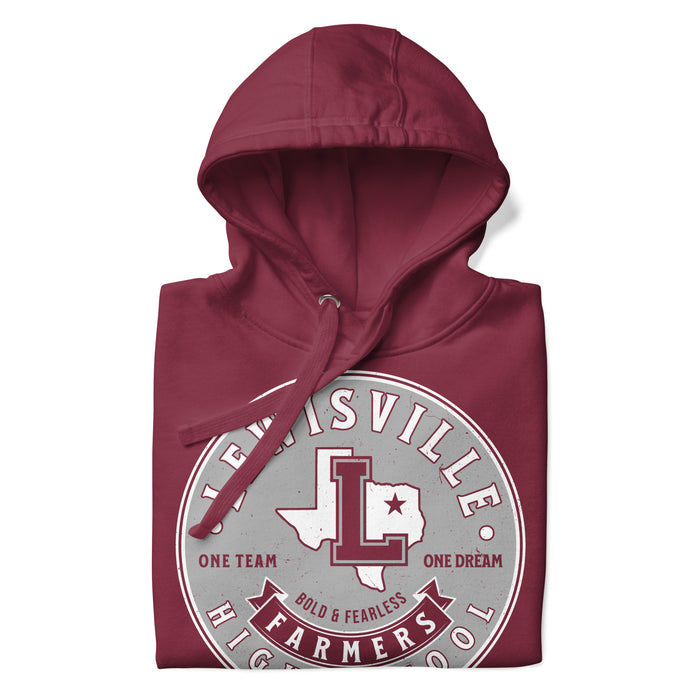 Neatly folded Lewisville High School Farmers Maroon Premium Unisex Hoodie 215