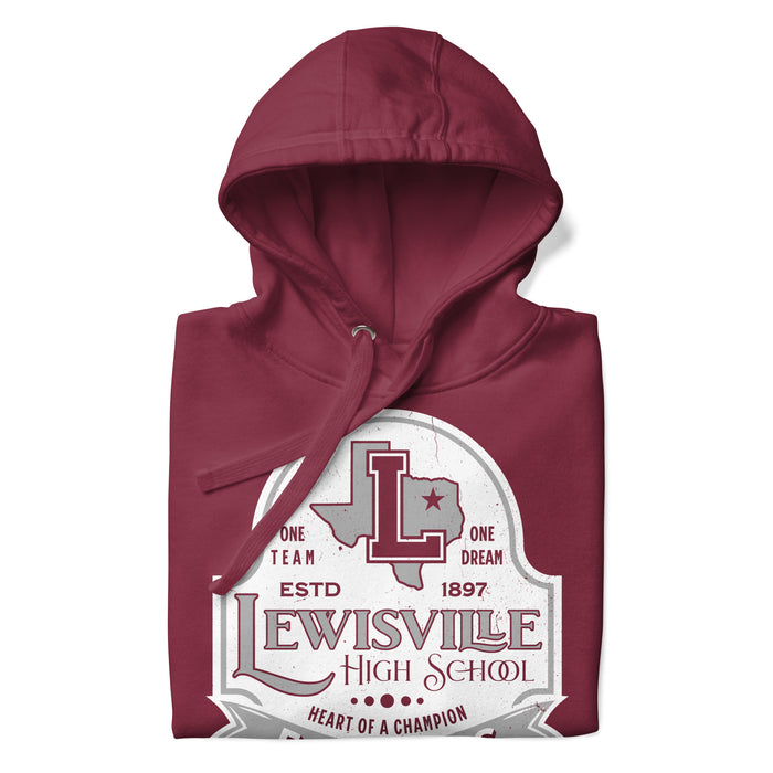 Neatly folded Lewisville High School Farmers Maroon Premium Unisex Hoodie 219