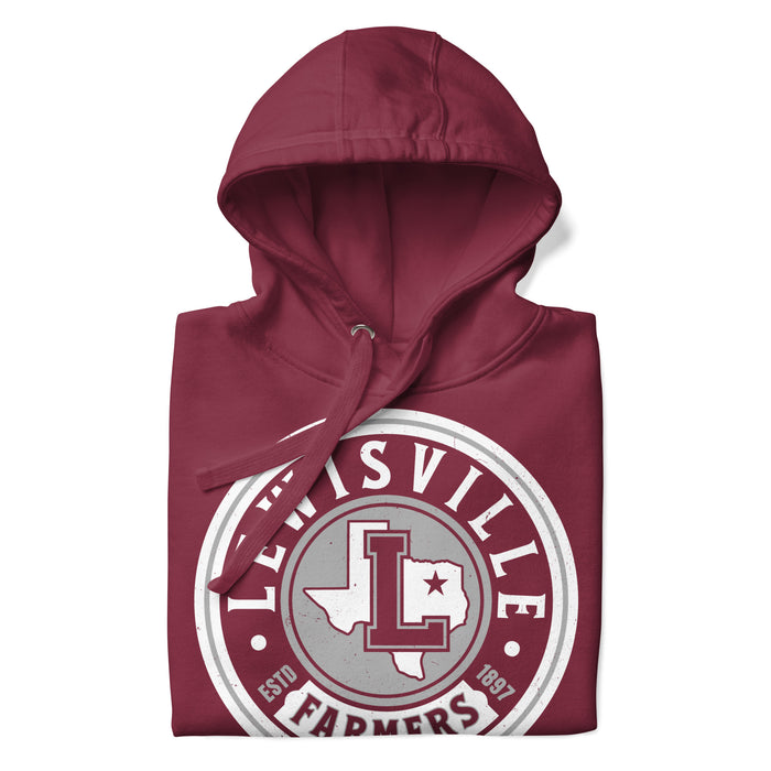 Neatly folded Lewisville High School Farmers Maroon Premium Unisex Hoodie 220