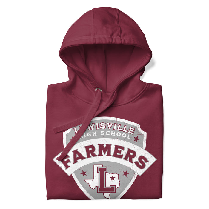 Neatly folded Lewisville High School Farmers Maroon Premium Unisex Hoodie 221