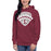 Woman wearing Lewisville High School Farmers Maroon Premium Unisex Hoodie 221