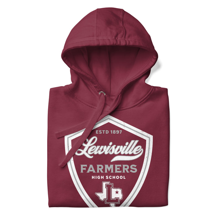 Neatly folded Lewisville High School Farmers Maroon Premium Unisex Hoodie 224