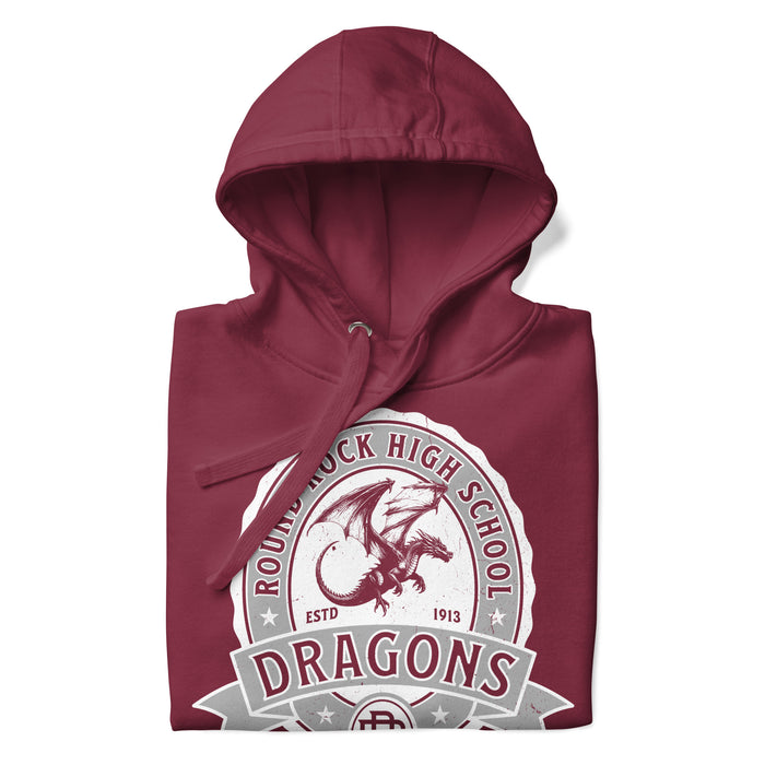 Neatly folded Round Rock High School Dragons Maroon Premium Unisex Hoodie 212