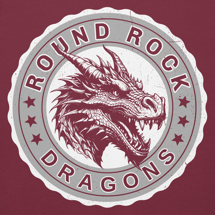 Close-up view of Round Rock High School Dragons Maroon Premium Unisex Hoodie 216