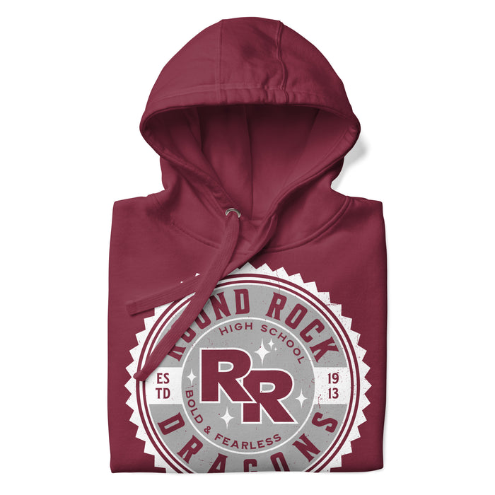 Neatly folded Round Rock High School Dragons Maroon Premium Unisex Hoodie 203