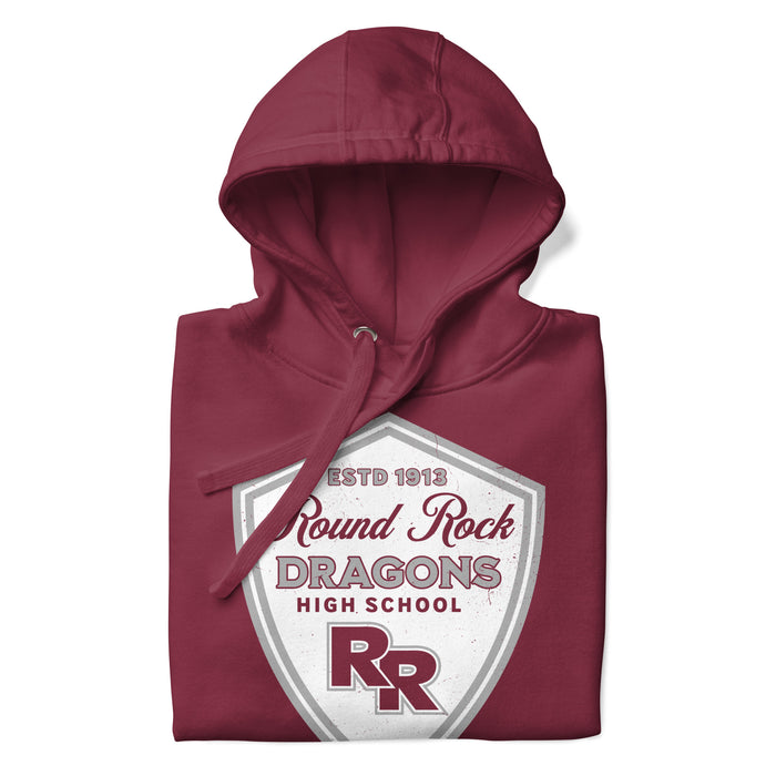 Neatly folded Round Rock High School Dragons Maroon Premium Unisex Hoodie 225