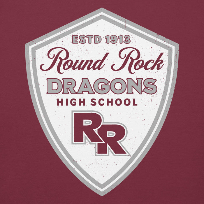 Close-up view of Round Rock High School Dragons Maroon Premium Unisex Hoodie 225