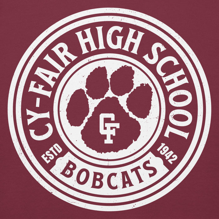 Close-up view of Cy-Fair High School Bobcats Maroon Premium Unisex Hoodie 220