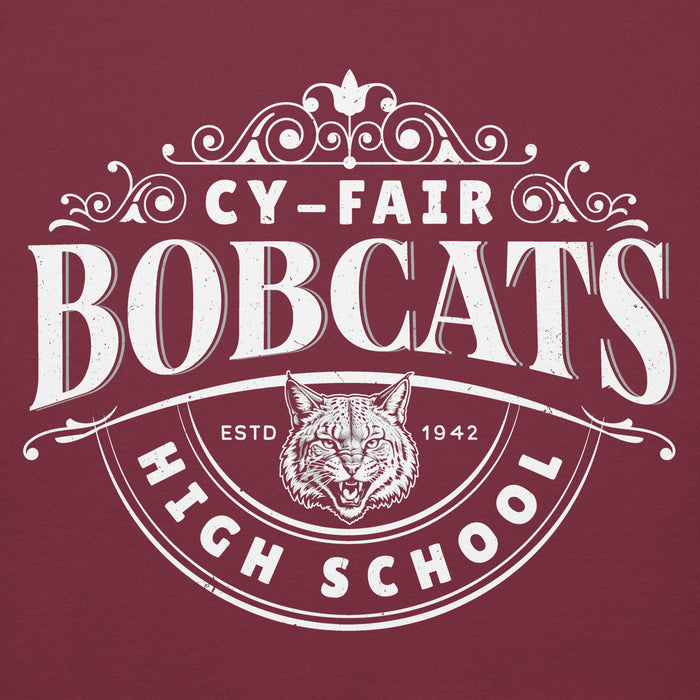 Close-up view of Cy-Fair High School Bobcats Maroon Premium Unisex Hoodie 211