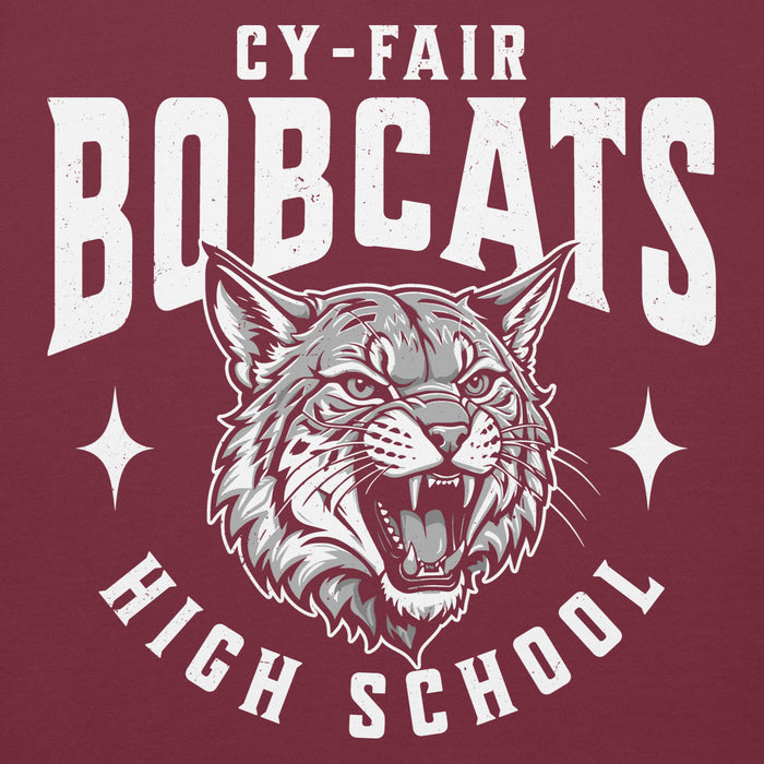 Close-up view of Cy-Fair High School Bobcats Maroon Premium Unisex Hoodie 213