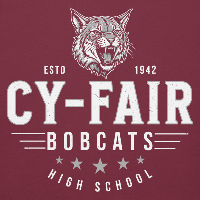 Close-up view of Cy-Fair High School Bobcats Maroon Premium Unisex Hoodie 217