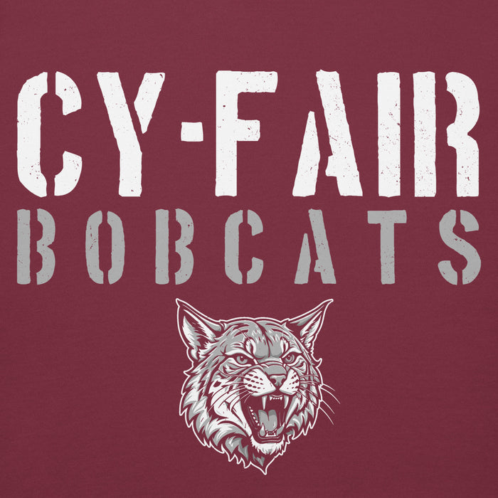 Close-up view of Cy-Fair High School Bobcats Maroon Premium Unisex Hoodie 017