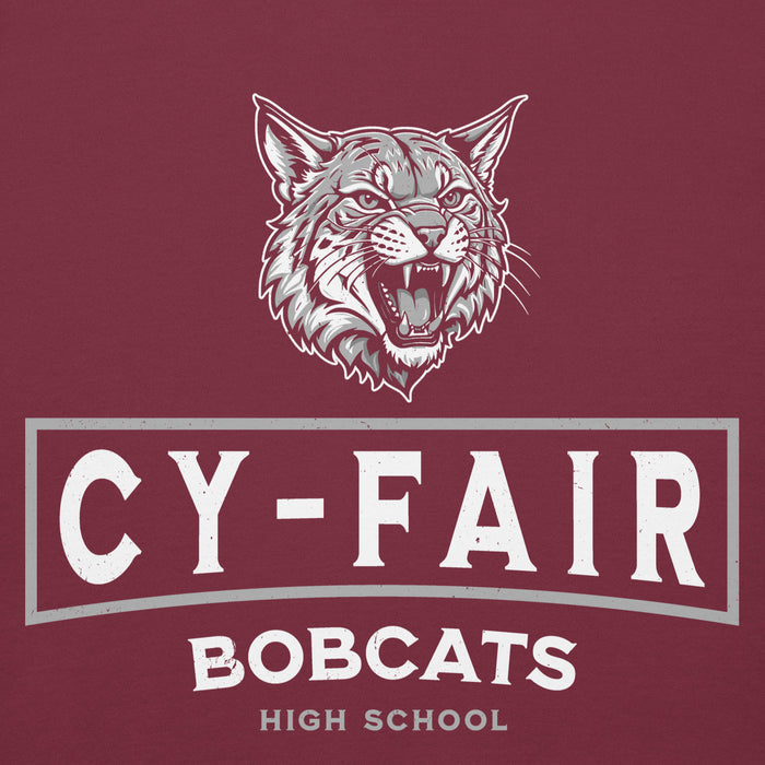 Close-up view of Cy-Fair High School Bobcats Maroon Premium Unisex Hoodie 202