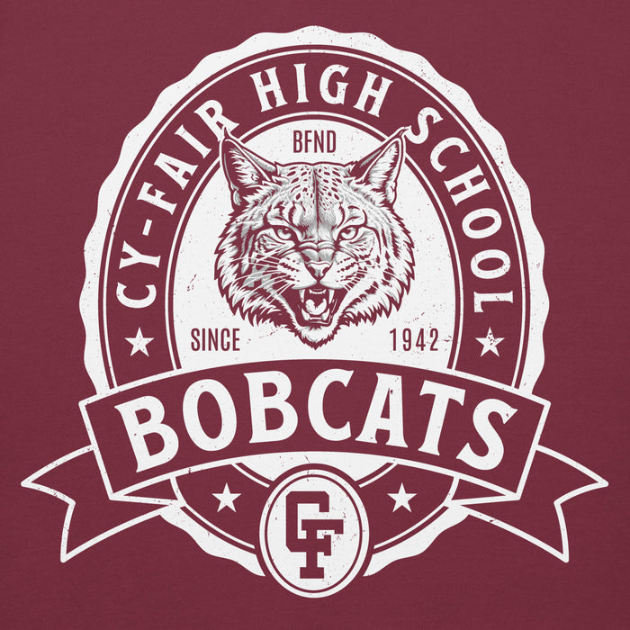 Close-up view of Cy-Fair High School Bobcats Maroon Premium Unisex Hoodie 212