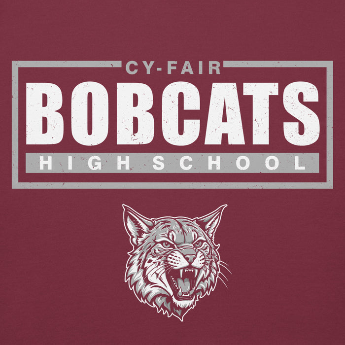 Close-up view of Cy-Fair High School Bobcats Maroon Premium Unisex Hoodie 049