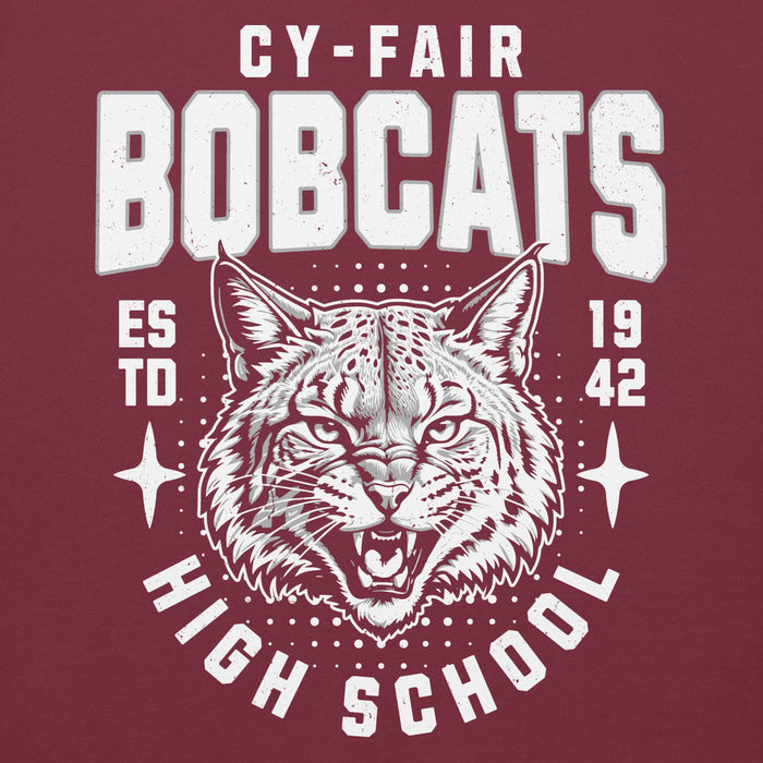 lose-up view of Cy-Fair High School Bobcats Maroon Premium Unisex Hoodie 204