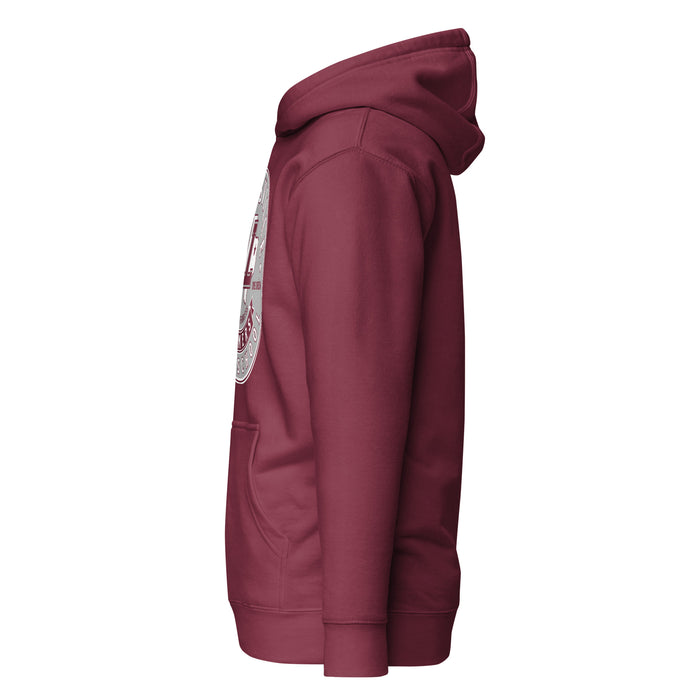 Side view of Lewisville High School Farmers Maroon Premium Unisex Hoodie 215