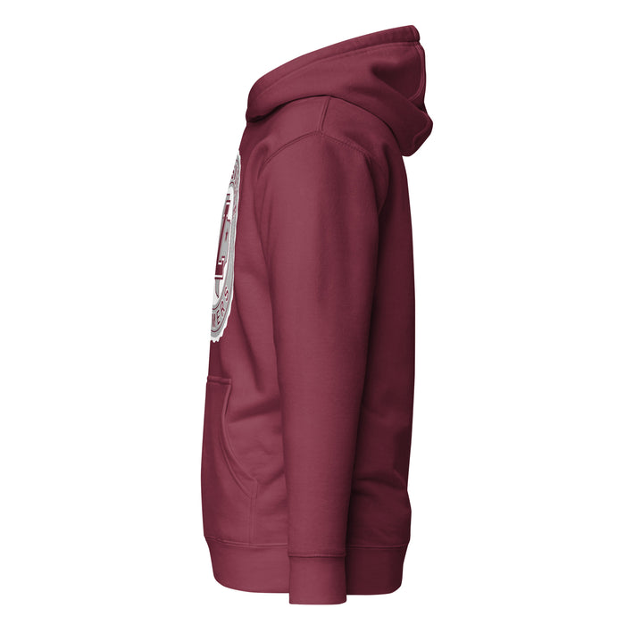 Side view of Lewisville High School Farmers Maroon Premium Unisex Hoodie 216