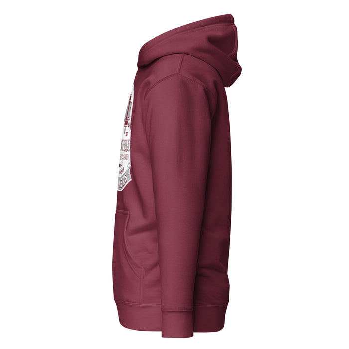 Side view of Lewisville High School Farmers Maroon Premium Unisex Hoodie 219