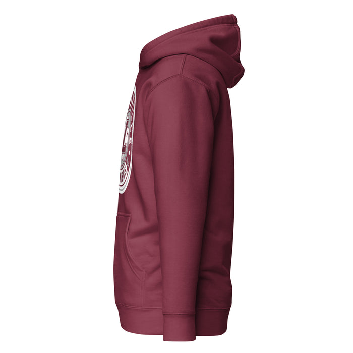 Side view of Lewisville High School Farmers Maroon Premium Unisex Hoodie 220
