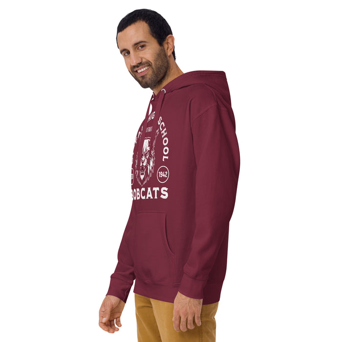 Man wearing Cy-Fair High School Bobcats Maroon Premium Unisex Hoodie 208